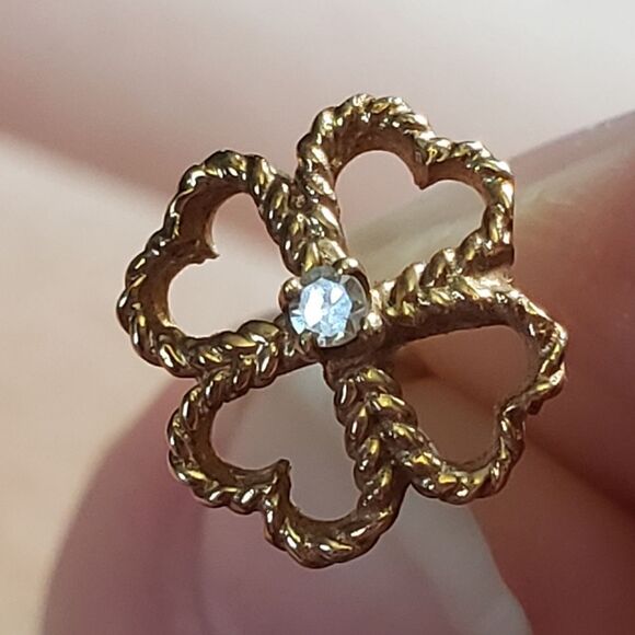 VINTAGE 1950s Farr & Company 14K Diamond Center Heart Clover Tack Pin Valentine - Picture 10 of 11